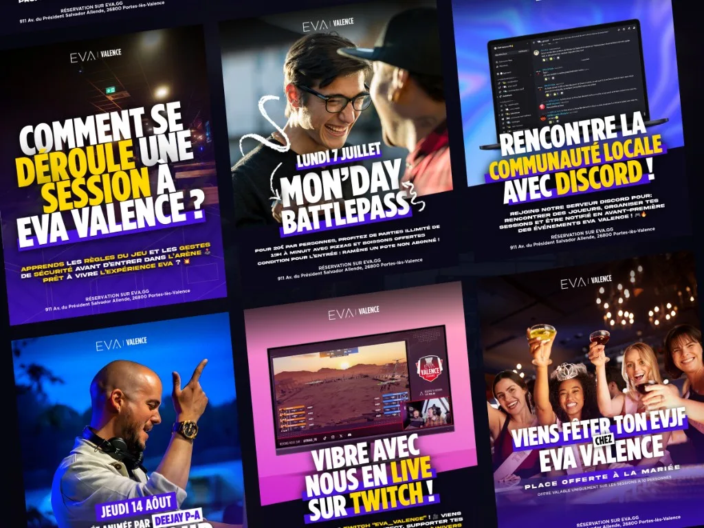 Publications, stories et campagnes créées pour les réseaux sociaux d’EVA Valence
