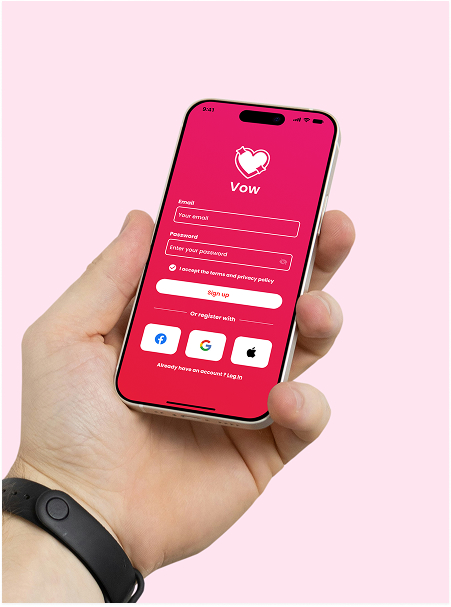 Page d'inscription à l'application Vow